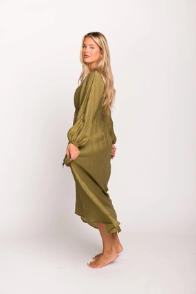Ariana Long Sleeved Maxi Dress with Slouchy Pocket in Olive *Final-Sale* Ariana Long Sleeved Maxi Dress with Slouchy Pocket in Olive *Final-Sale*