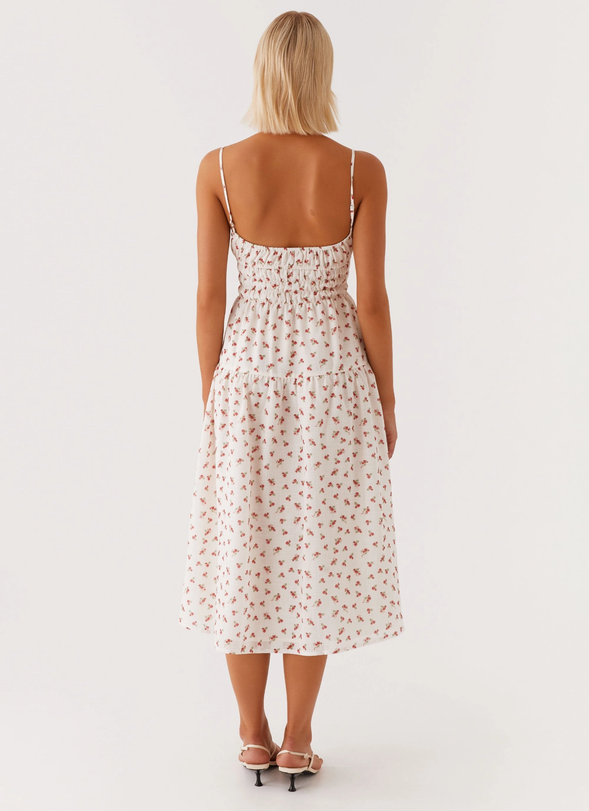 Arla Midi Dress - Red Ditsy Floral