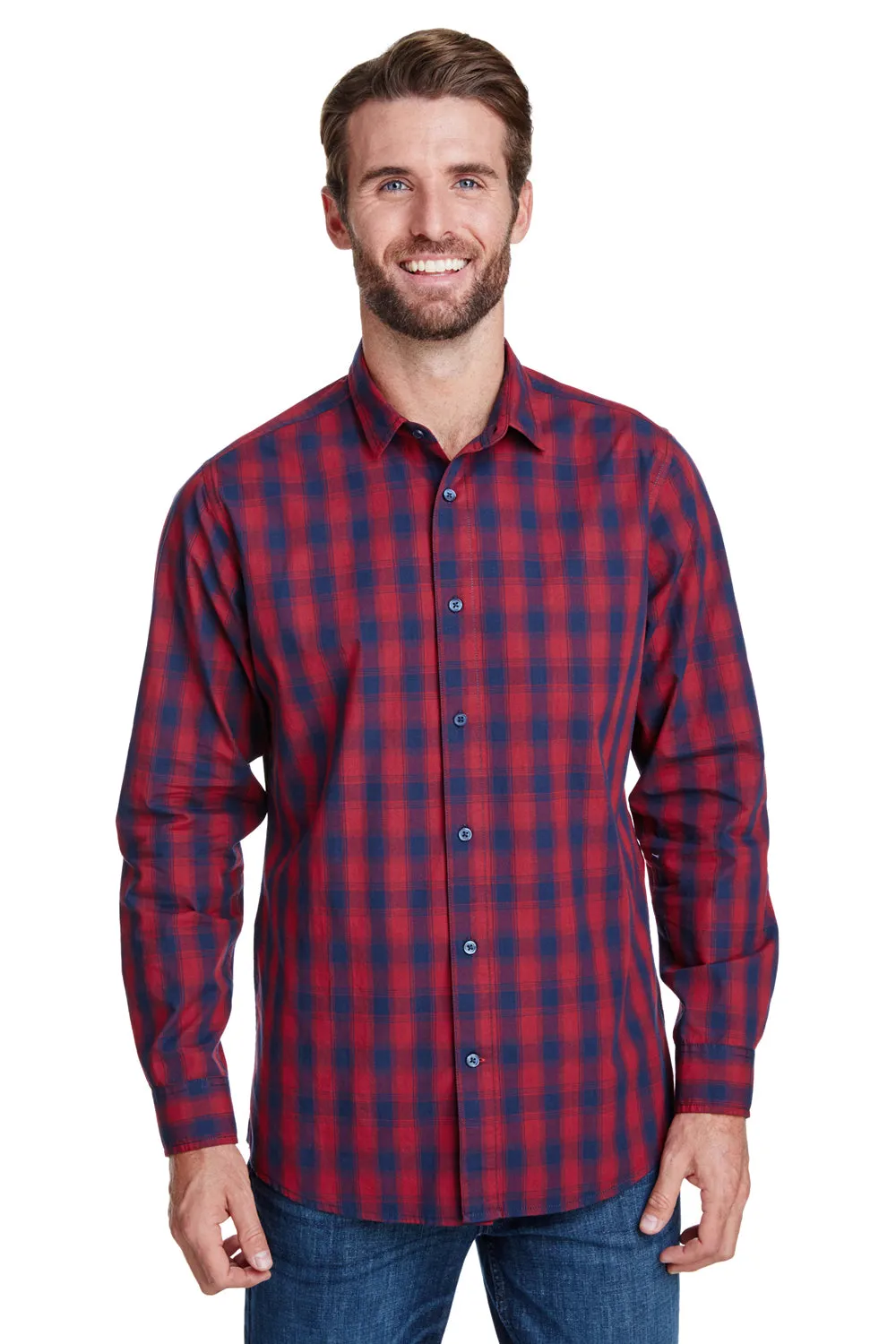 Artisan Collection Mens Mulligan Check Long Sleeve Button Down Shirt - Red/Navy Blue