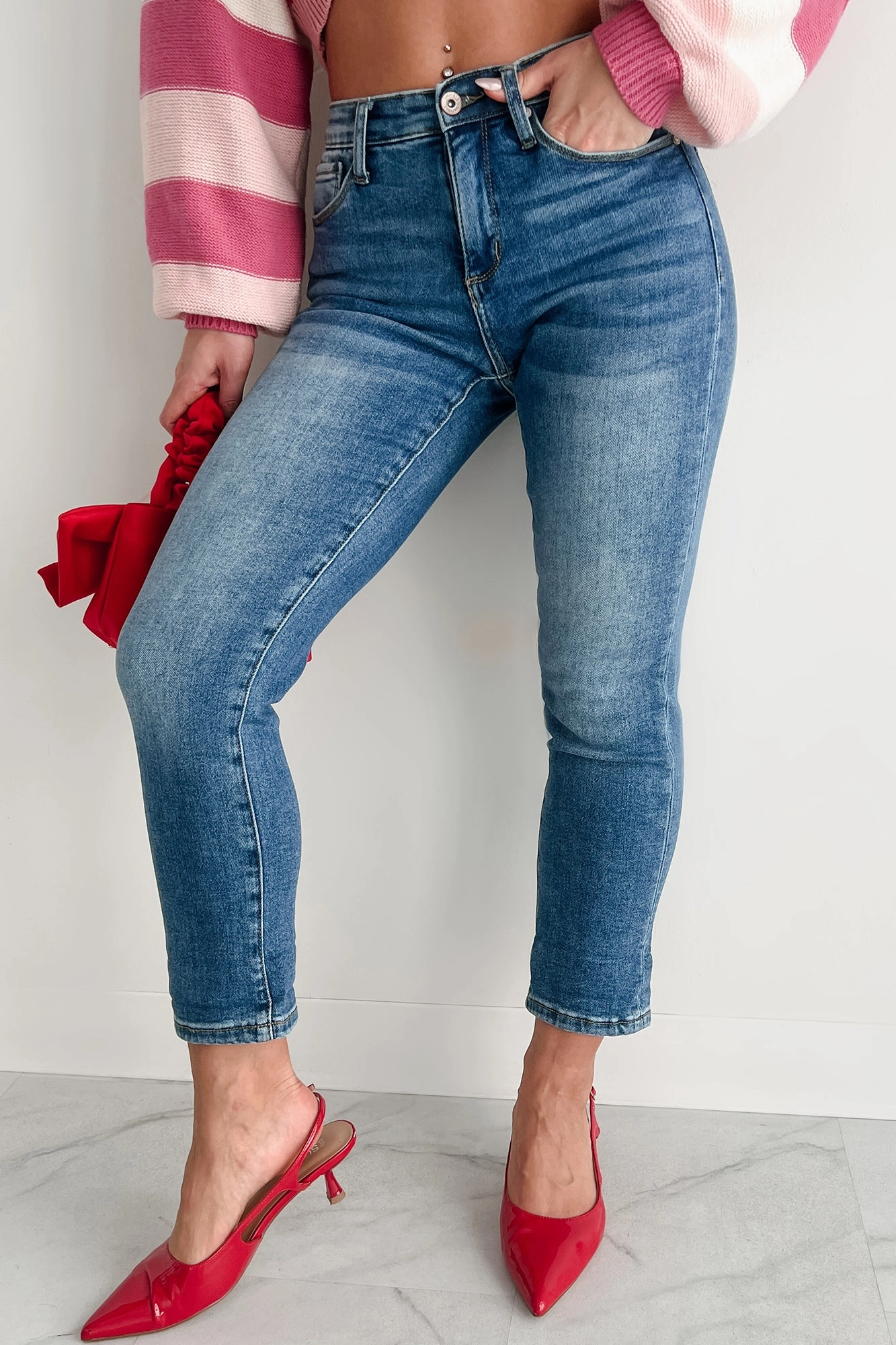 Ashley Mid Rise Tummy Control Special A Slim Boyfriend Jeans (Dark)