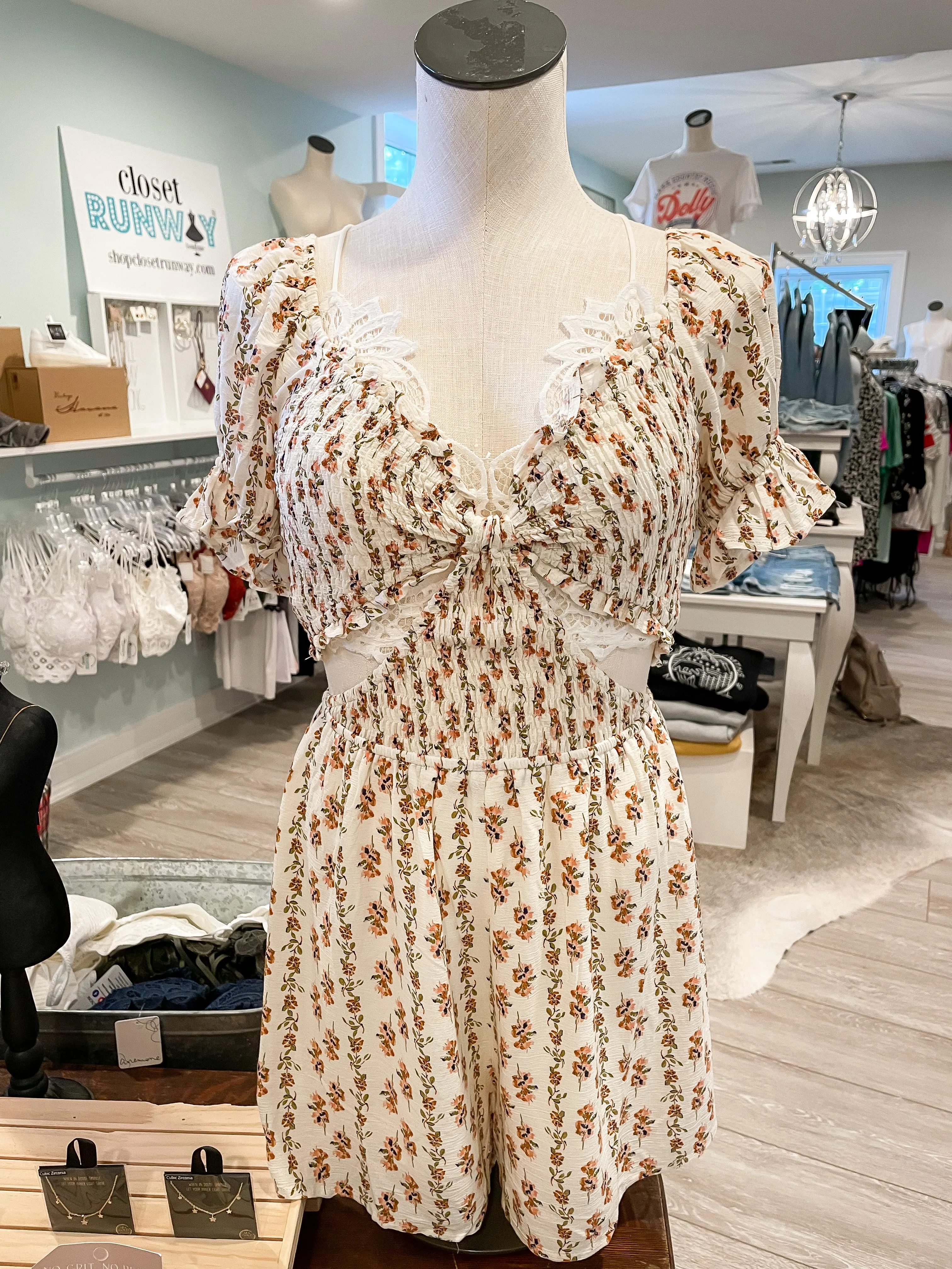Ashlyn Smocked Romper: Cream