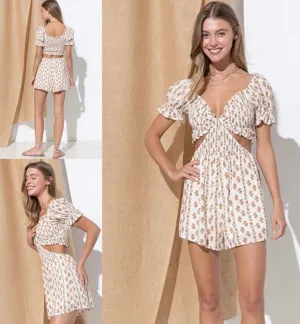 Ashlyn Smocked Romper: Cream