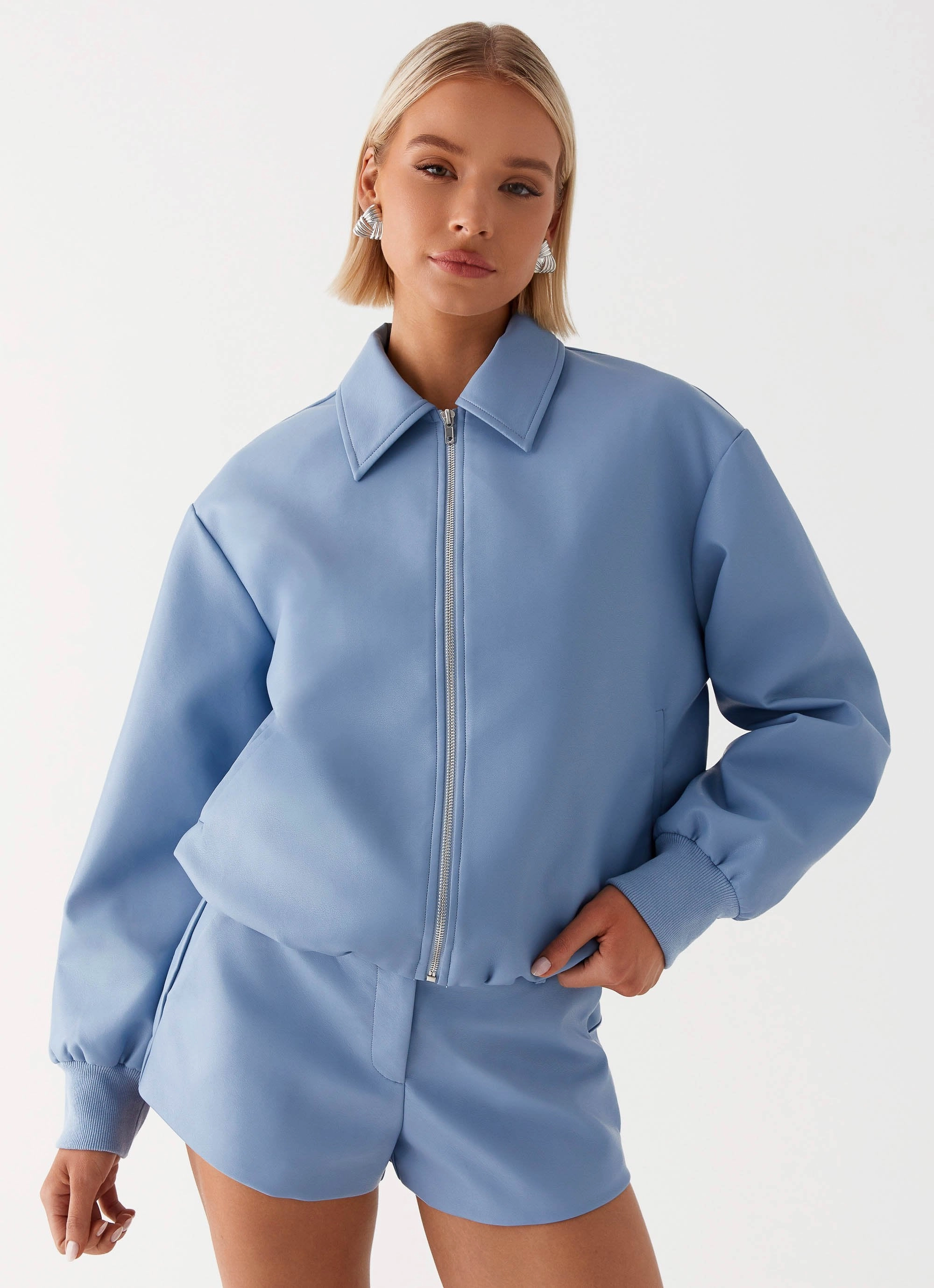 Aspen Oversized Bomber Jacket - Blue