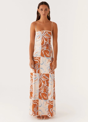 Aster Bloom Maxi Dress - Orange Blue Floral Aster Bloom Maxi Dress - Orange Blue Floral