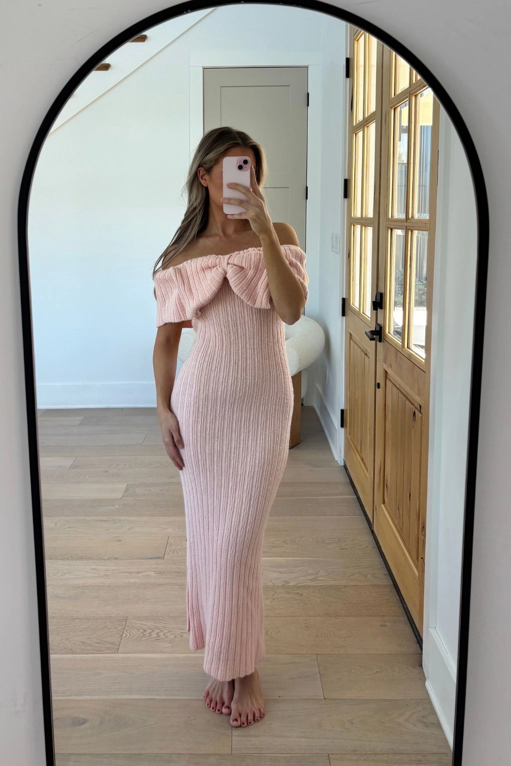 Aston Bow Front Maxi Sweater Dress in Pinkish Petal ?C Bump Friendly & Inclusive Sizing (S-3XL)