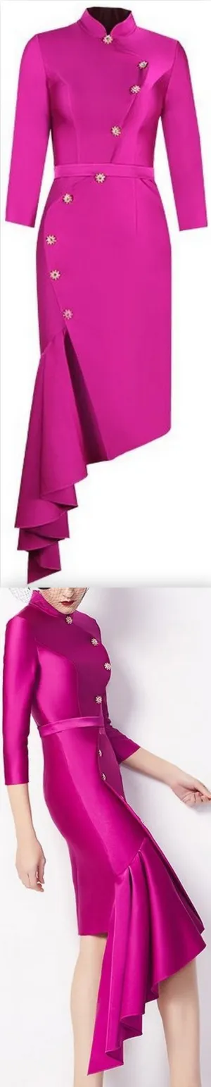 Asymmetrical Button-Embellished Dress