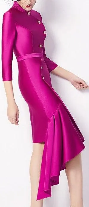 Asymmetrical Button-Embellished Dress
