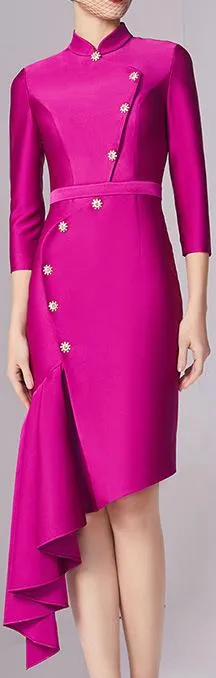 Asymmetrical Button-Embellished Dress