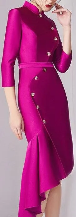 Asymmetrical Button-Embellished Dress