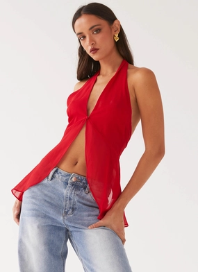 At Last Halterneck Top - Rouge Red At Last Halterneck Top - Rouge Red