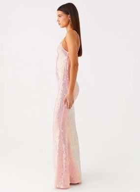Attitude Knit Sequin Maxi Dress - Iridescent Pink Attitude Knit Sequin Maxi Dress - Iridescent Pink