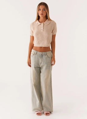 Aubrielle Knit Collar Top - Cream Aubrielle Knit Collar Top - Cream