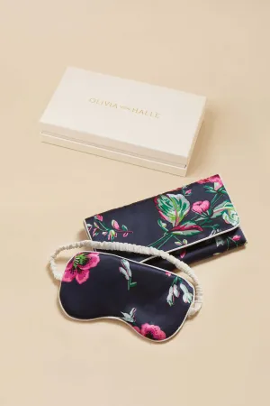 Audrey Madison Navy Floral Eye Mask in Silk Satin