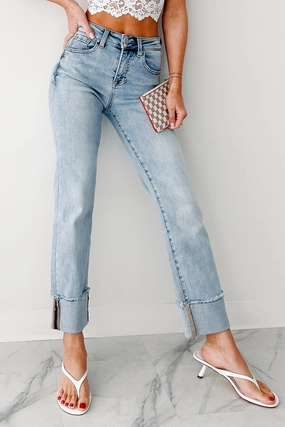 Aurora High Rise Straight Leg Cuffed Risen Jeans (Light) Aurora High Rise Straight Leg Cuffed Risen Jeans (Light)