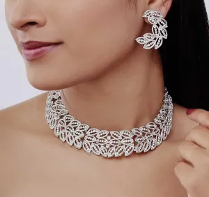 Austrian Diamond Rose Gold Plated Choker Necklace With Earring Jewellery Set for Women