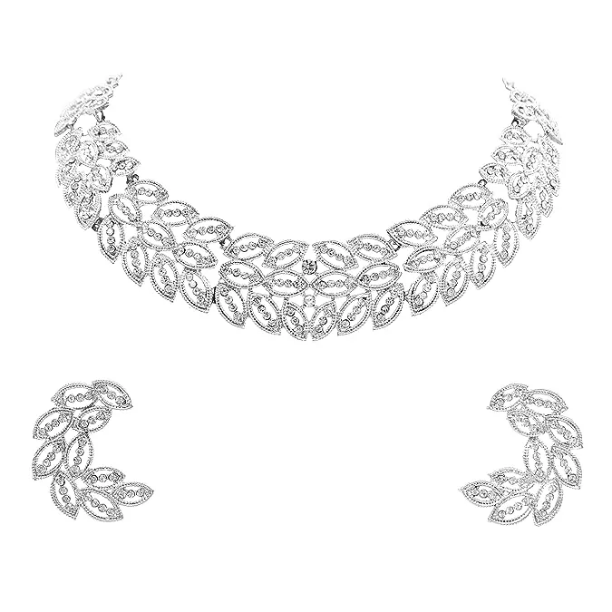 Austrian Diamond Rose Gold Plated Choker Necklace With Earring Jewellery Set for Women
