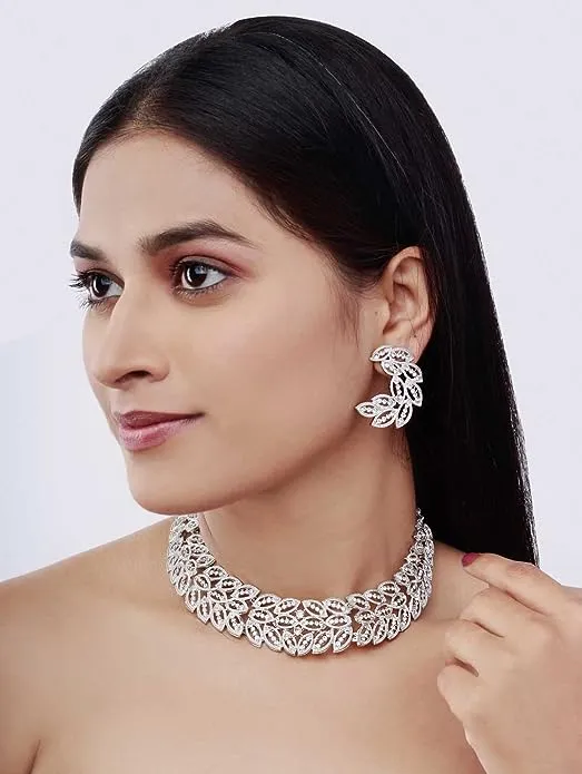 Austrian Diamond Rose Gold Plated Choker Necklace With Earring Jewellery Set for Women