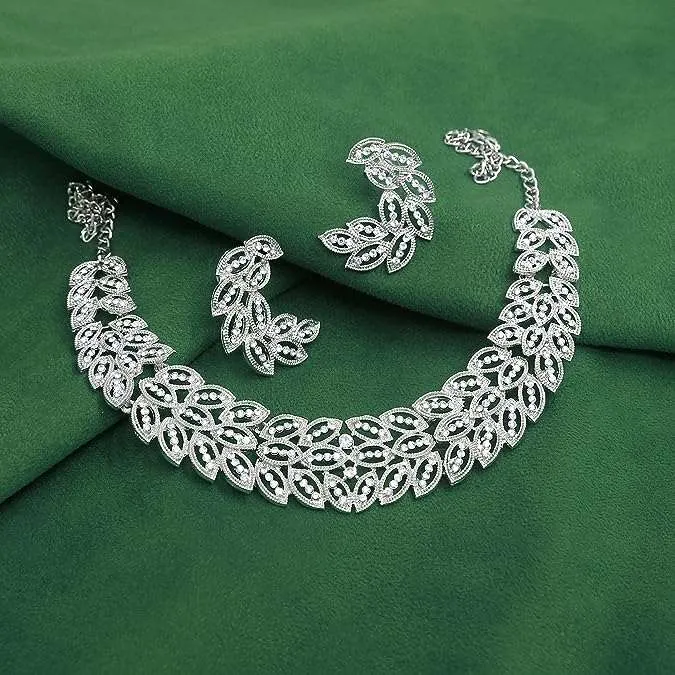 Austrian Diamond Rose Gold Plated Choker Necklace With Earring Jewellery Set for Women