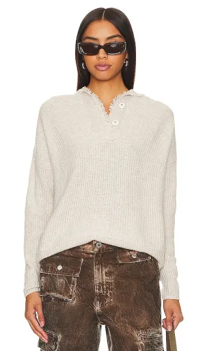 Autumn Cashmere Boxy Shaker Fringe Hoodie in Beige