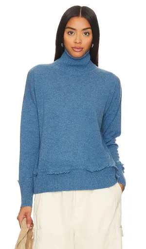 Autumn Cashmere Frayed Hem Mock Neck in Blue