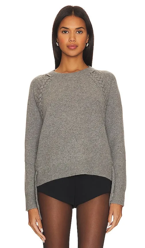 Autumn Cashmere Hand Braided Lace Up Crew Neck in Grey