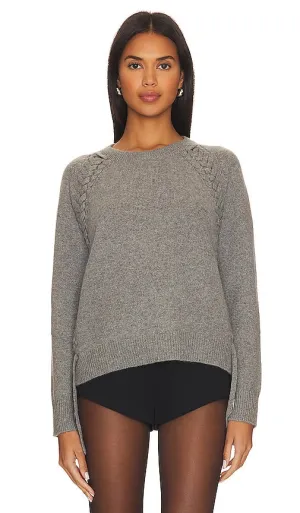 Autumn Cashmere Hand Braided Lace Up Crew Neck in Grey