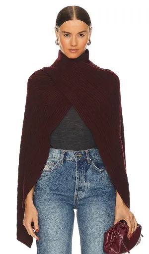 Autumn Cashmere Hybrid Rib Cape in Wine