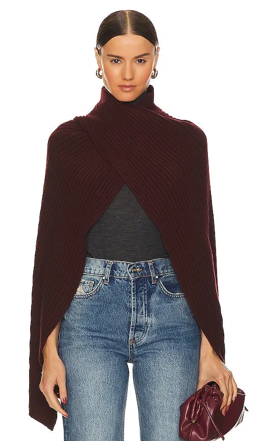 Autumn Cashmere Hybrid Rib Cape in Wine