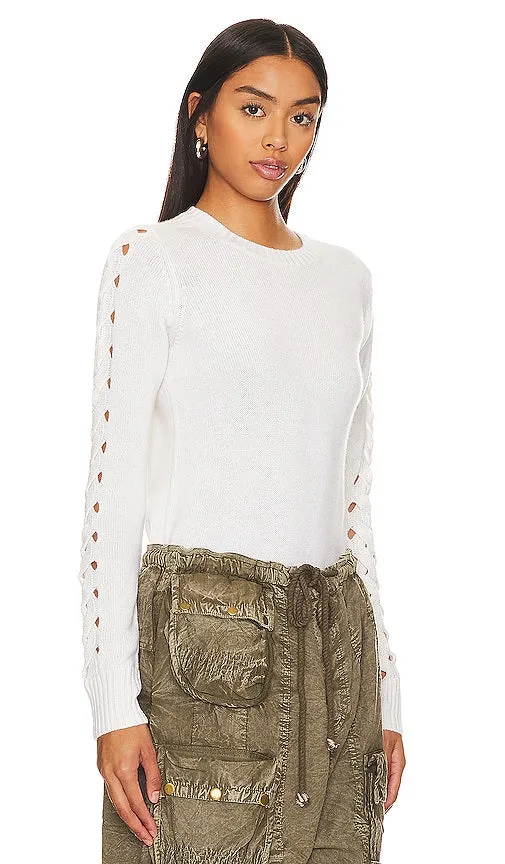 Autumn Cashmere Open Cable Sleeved Crew Neck in Beige