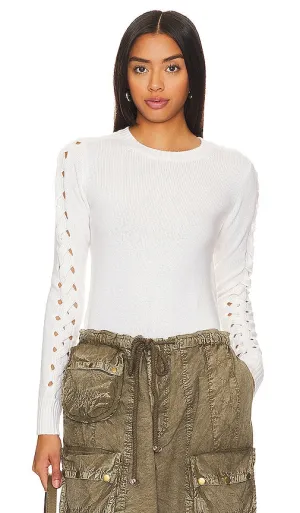 Autumn Cashmere Open Cable Sleeved Crew Neck in Beige