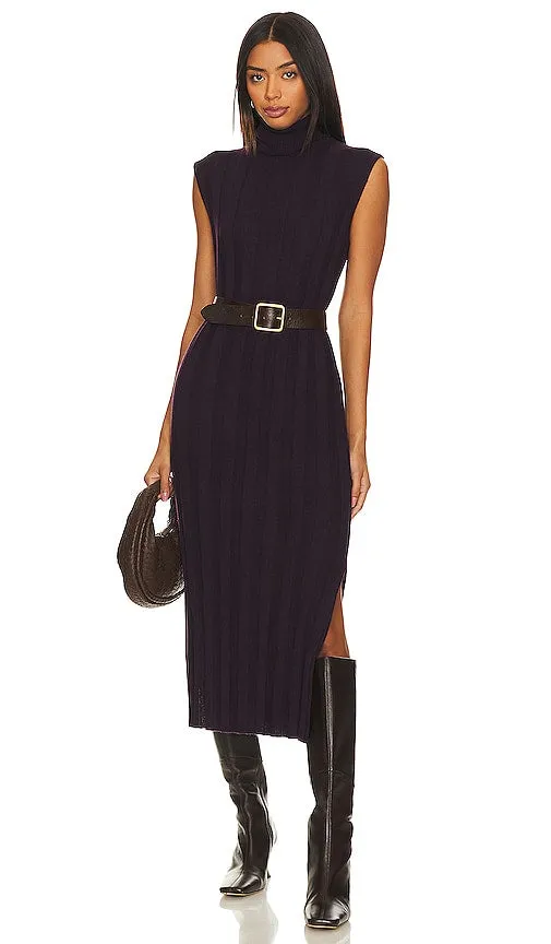 Autumn Cashmere Panel Rib Turtleneck Dress in Purple