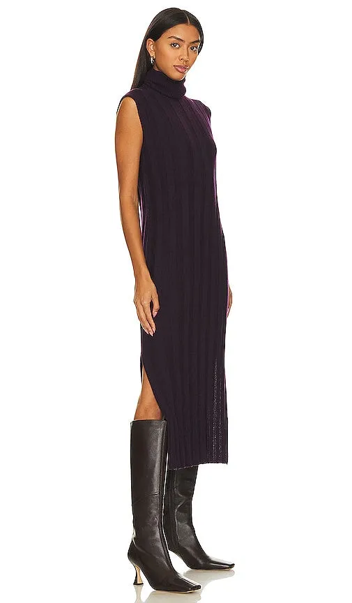 Autumn Cashmere Panel Rib Turtleneck Dress in Purple
