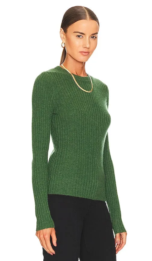 Autumn Cashmere Rib Crew Neck Top in Dark Green
