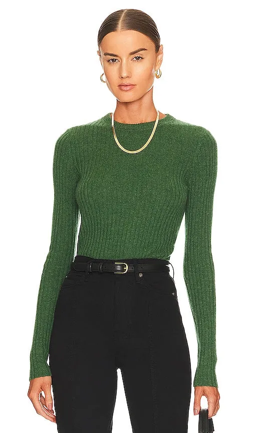 Autumn Cashmere Rib Crew Neck Top in Dark Green