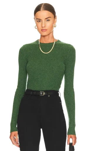 Autumn Cashmere Rib Crew Neck Top in Dark Green