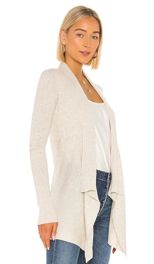 Autumn Cashmere Rib Drape Cardigan in Light Gray