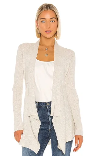 Autumn Cashmere Rib Drape Cardigan in Light Gray
