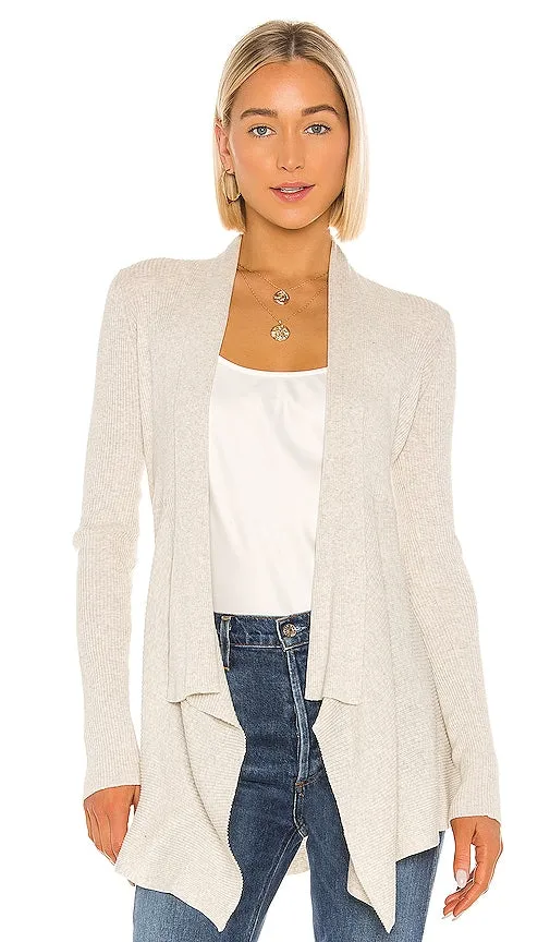 Autumn Cashmere Rib Drape Cardigan in Light Gray