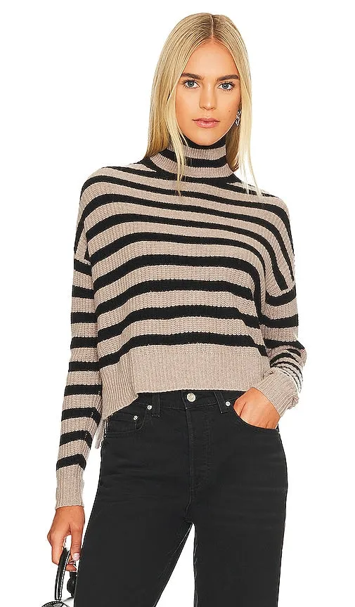 Autumn Cashmere Striped Turtleneck Sweater in Beige