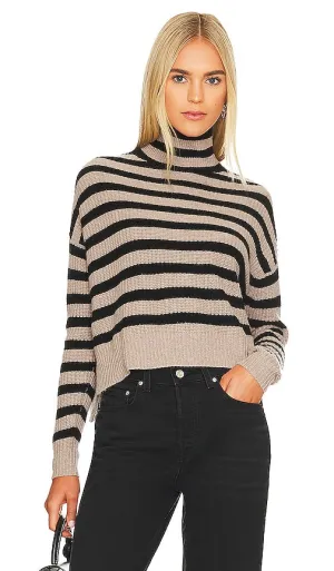 Autumn Cashmere Striped Turtleneck Sweater in Beige