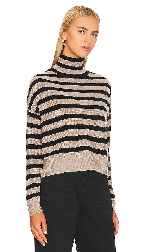 Autumn Cashmere Striped Turtleneck Sweater in Beige