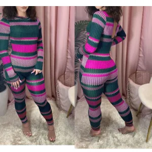 Autumn Striped Print Bodycon Jumpsuit Women Rompers Long Sleeve One Piece
