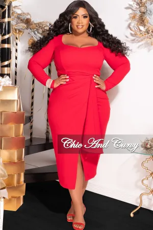 Available Online Only - Final Sale Plus Size BodyCon Dress with Wrap Skirt in Red Available Online Only - Final Sale Plus Size BodyCon Dress with Wrap Skirt in Red