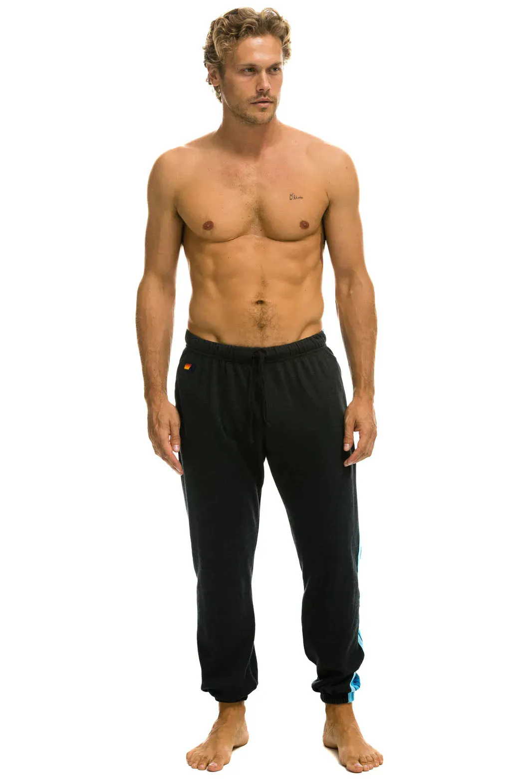 Aviator Nation Men's 5 Stripes Sweatpants -Charcoal/ Blue
