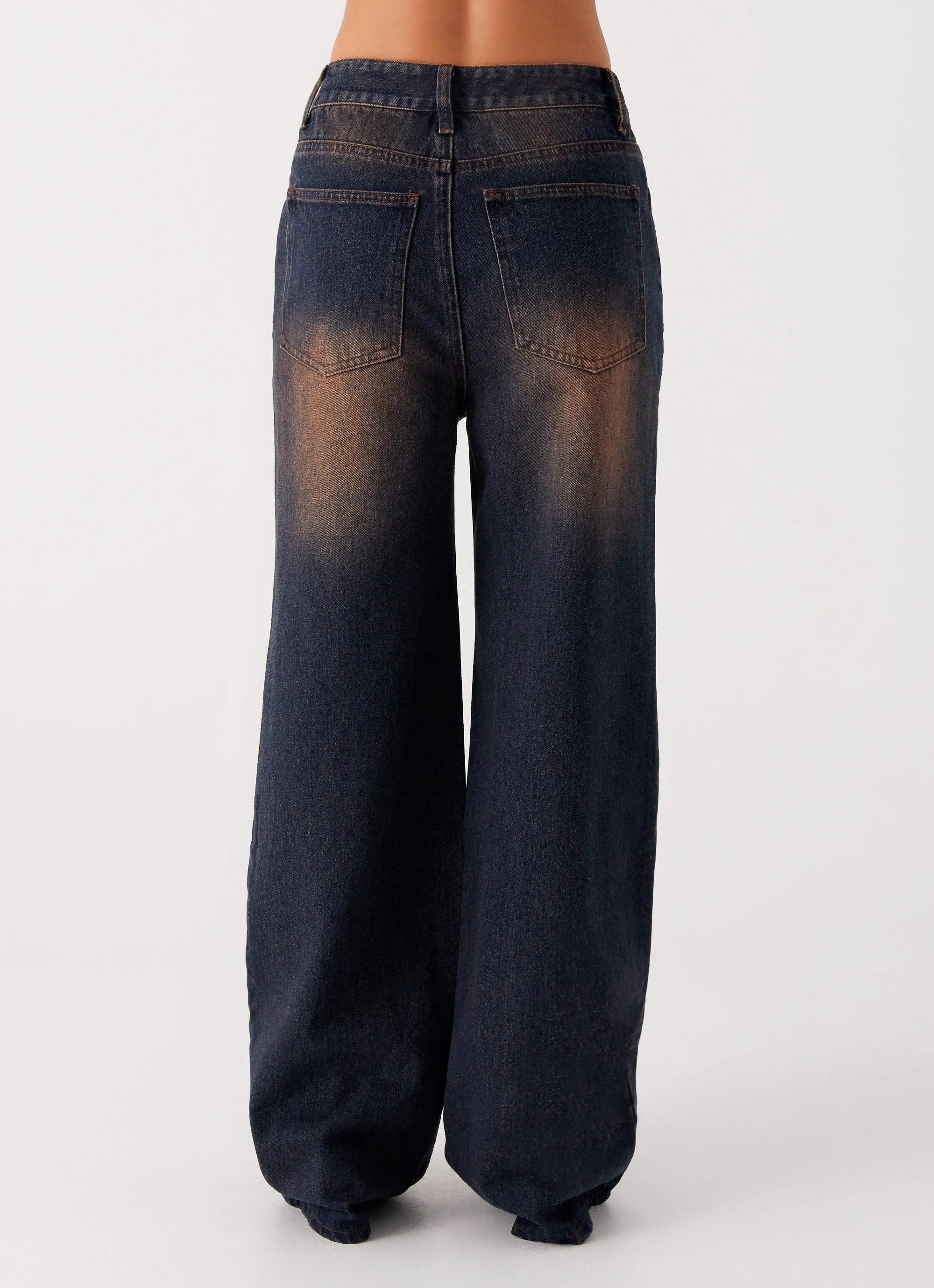 Back Again Straight Leg Denim Jeans - Brown Blue Acid Wash