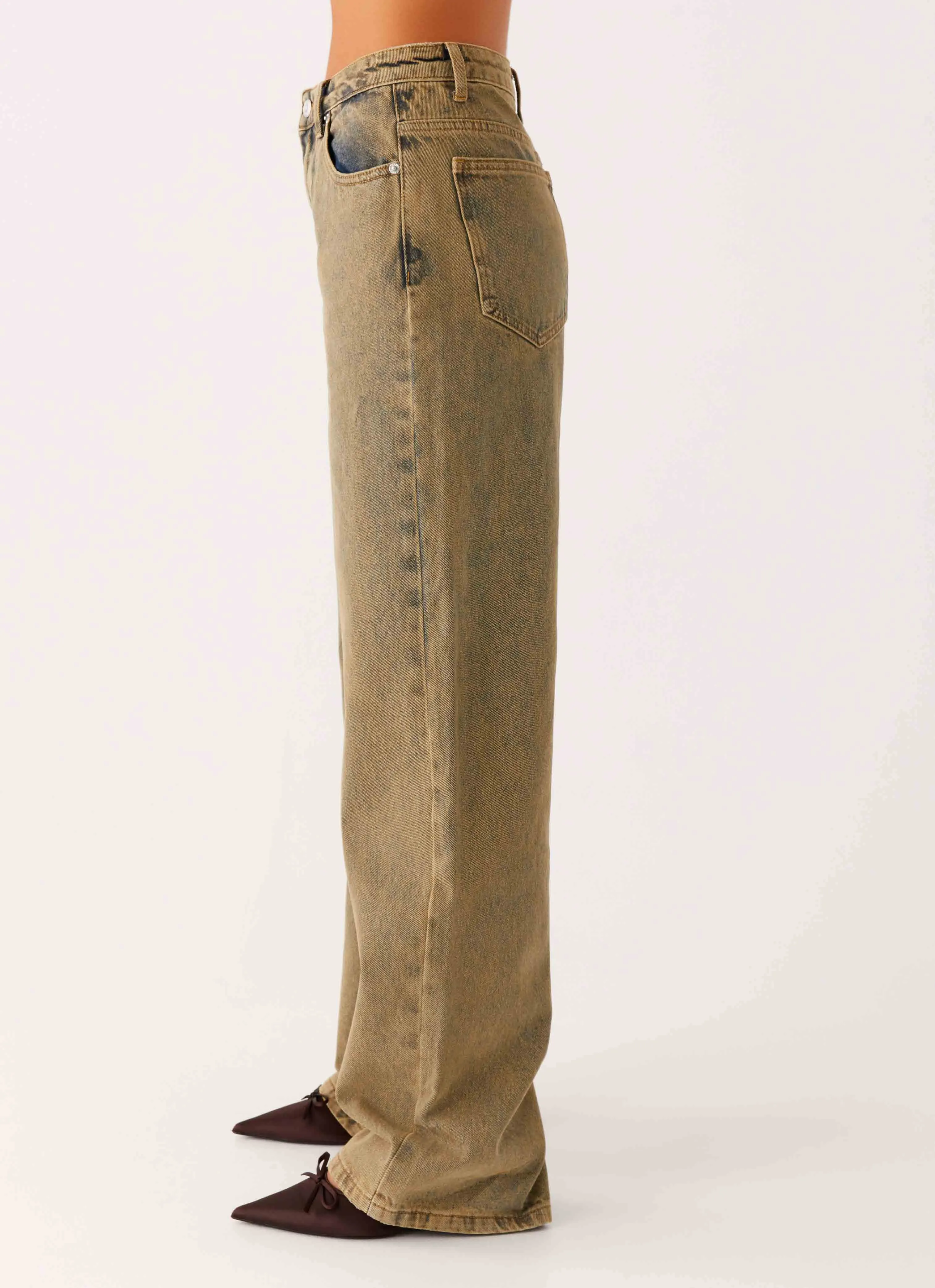Back Again Straight Leg Denim Jeans - Brown Sand Wash
