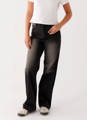 Back Again Straight Leg Denim Jeans - Charcoal Wash Back Again Straight Leg Denim Jeans - Charcoal Wash