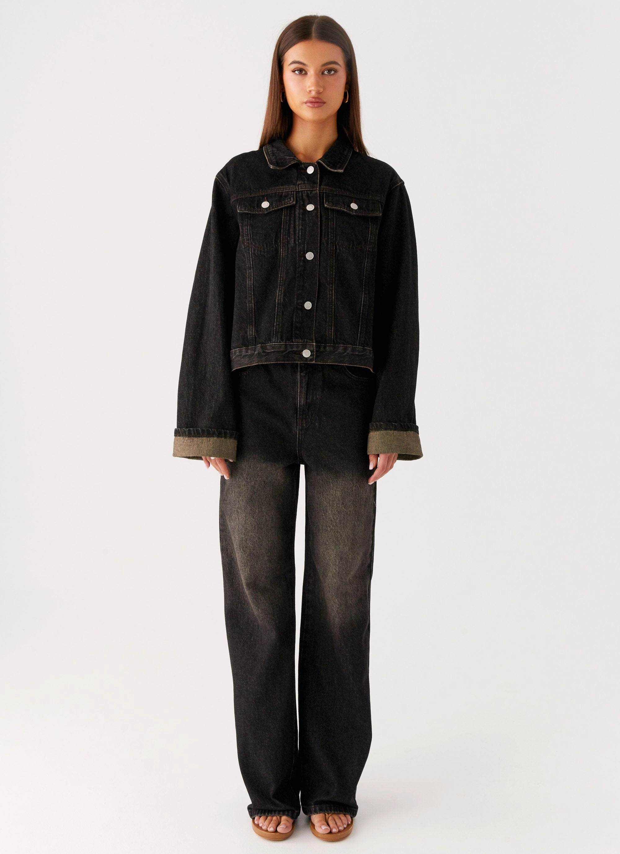 Back Again Oversized Denim Jacket - Acid Charcoal