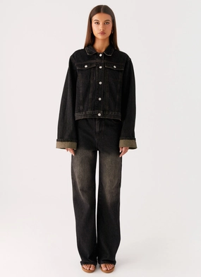 Back Again Oversized Denim Jacket - Acid Charcoal Back Again Oversized Denim Jacket - Acid Charcoal