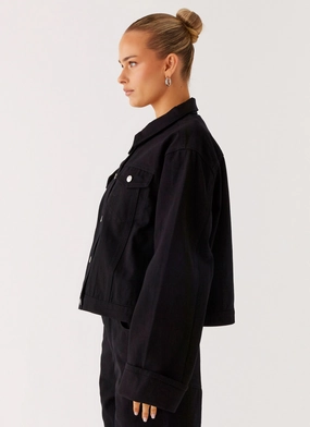 Back Again Oversized Denim Jacket - Black Back Again Oversized Denim Jacket - Black